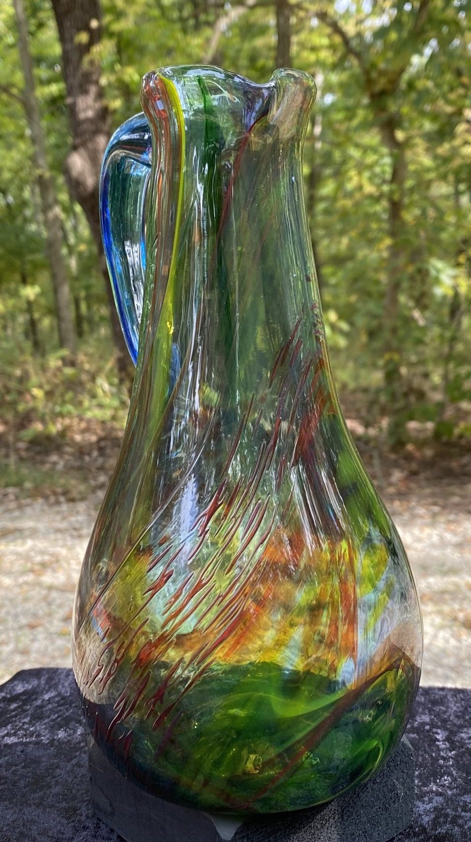 Art Glass Swirl Pouring Pitcher Blue/Green/Pink/Orange/Yellow 6 in. Hand  Blown.